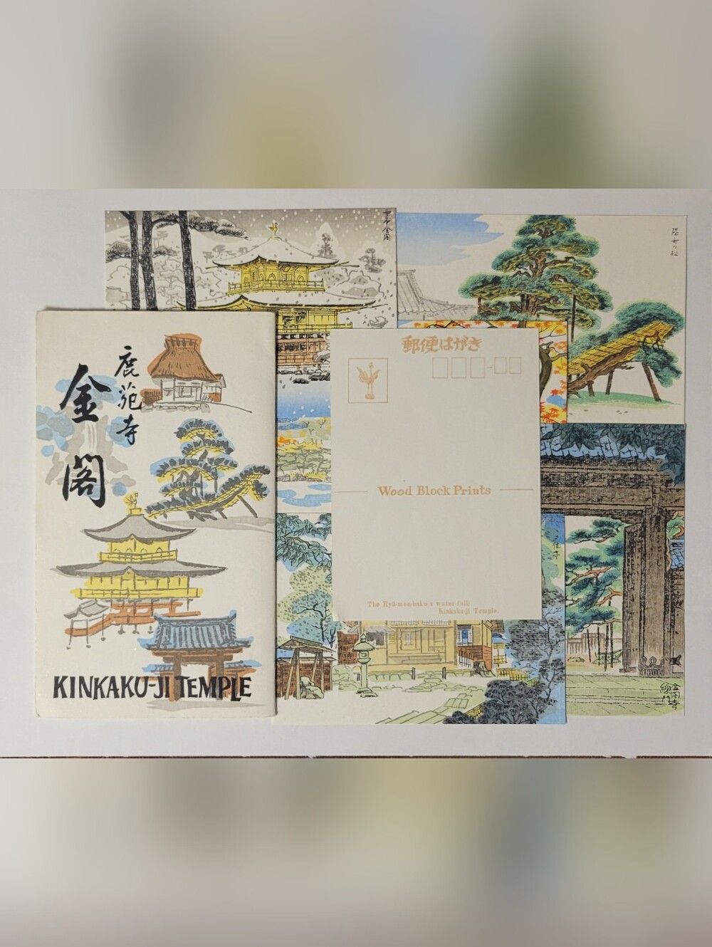 Set of 6 Japanese "KINKAKU-JU TEMPLE" Wood Block Print Postcards - Multicolor